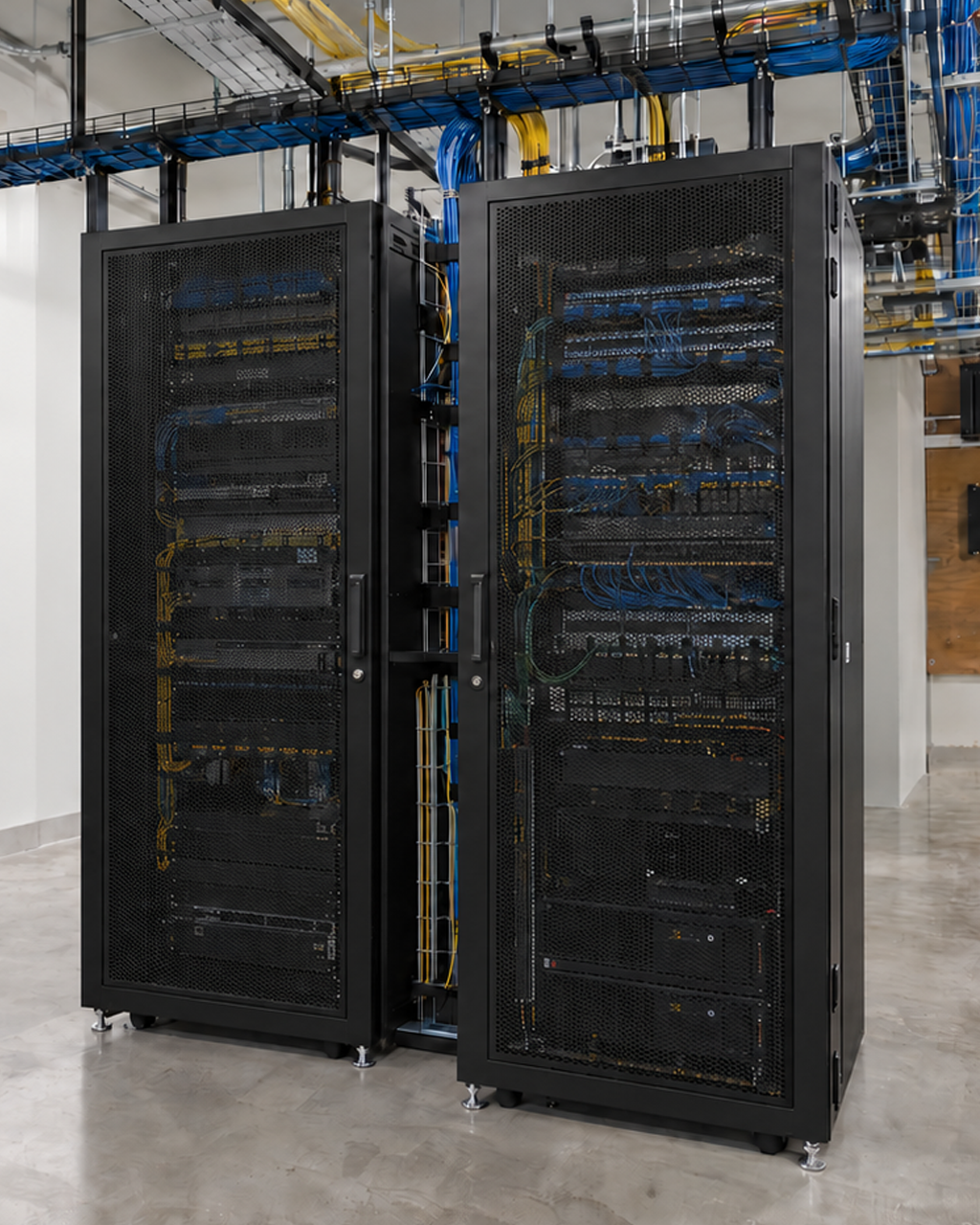 Illustrative structured network rack and cabling detail