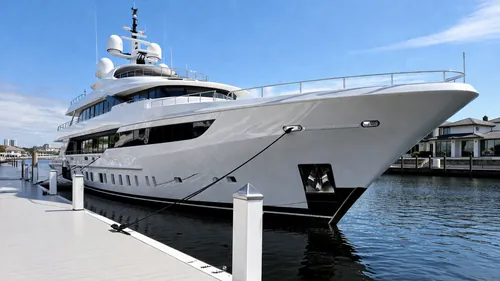 Large motor yacht docked at a marina